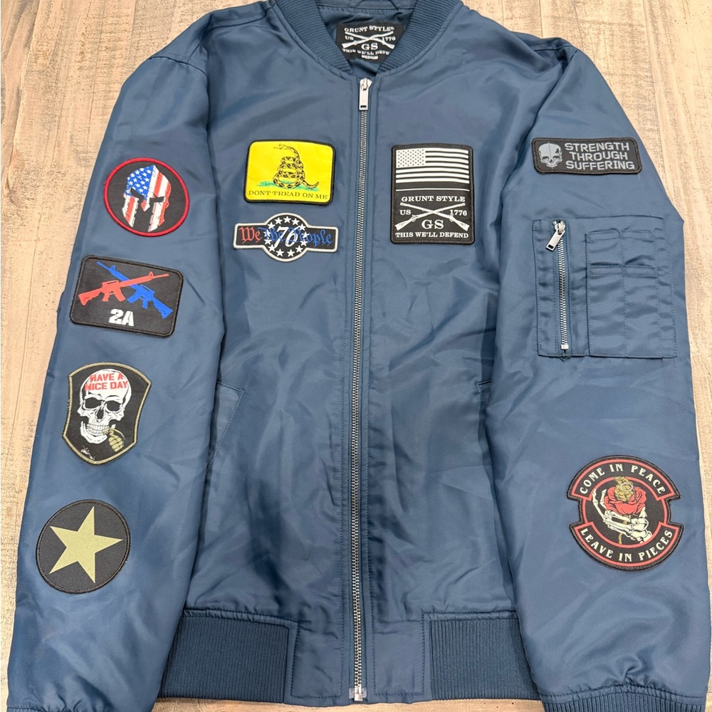 Grunt Style Navy Bomber Jacket with Patches